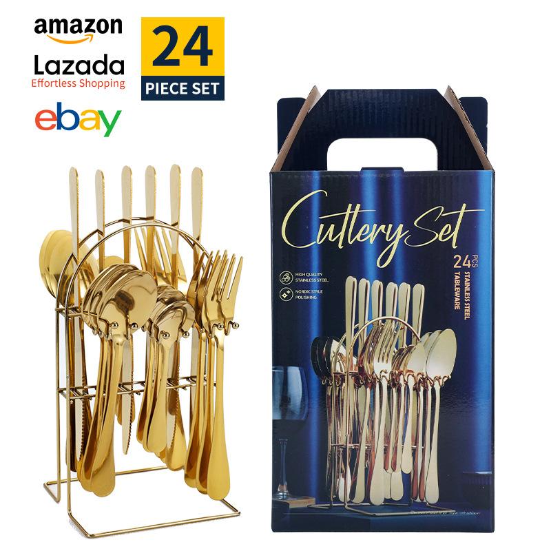 stainless steel cutlery spoon box gold gift box set 24 pieces set of western cutlery four-piece set