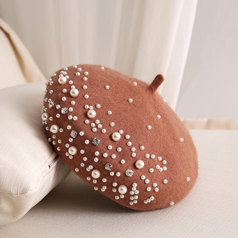 

Темперамент Жемчуг Водяной Бриллиант Берет Женский Осень/Зима Британский Ретро Корейский Японский Шляпа Художника One Size коричневый