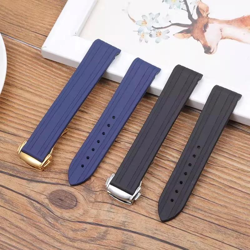 High-Quality Rubber Watch Strap For Omega New Seamaster 300 Watchband Folding Clasp Curved End Men Watches Accessories 20mm