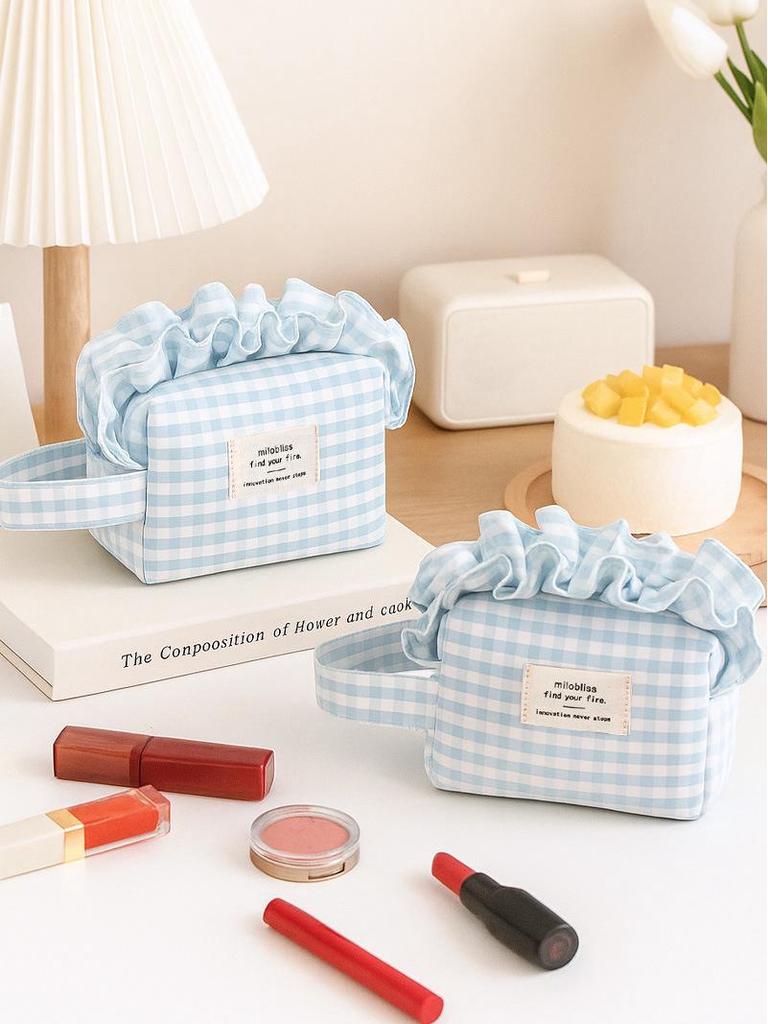 Original Large-Capacity Women's Plaid Pleated Handbag & Makeup Bag