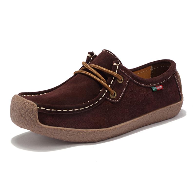 New Autumn Casual Women Shoes Loafers Lace Up Suede Leather Flats Slip-On Mom Shoe Mujer Zapatos Chaussure Femme Size 35-42