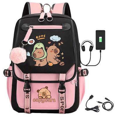 Kapibara Cartoon Printed Children's Schoolbag Cute Large Capacity Primary and Secondary School Students Lightweight Spine Backpack