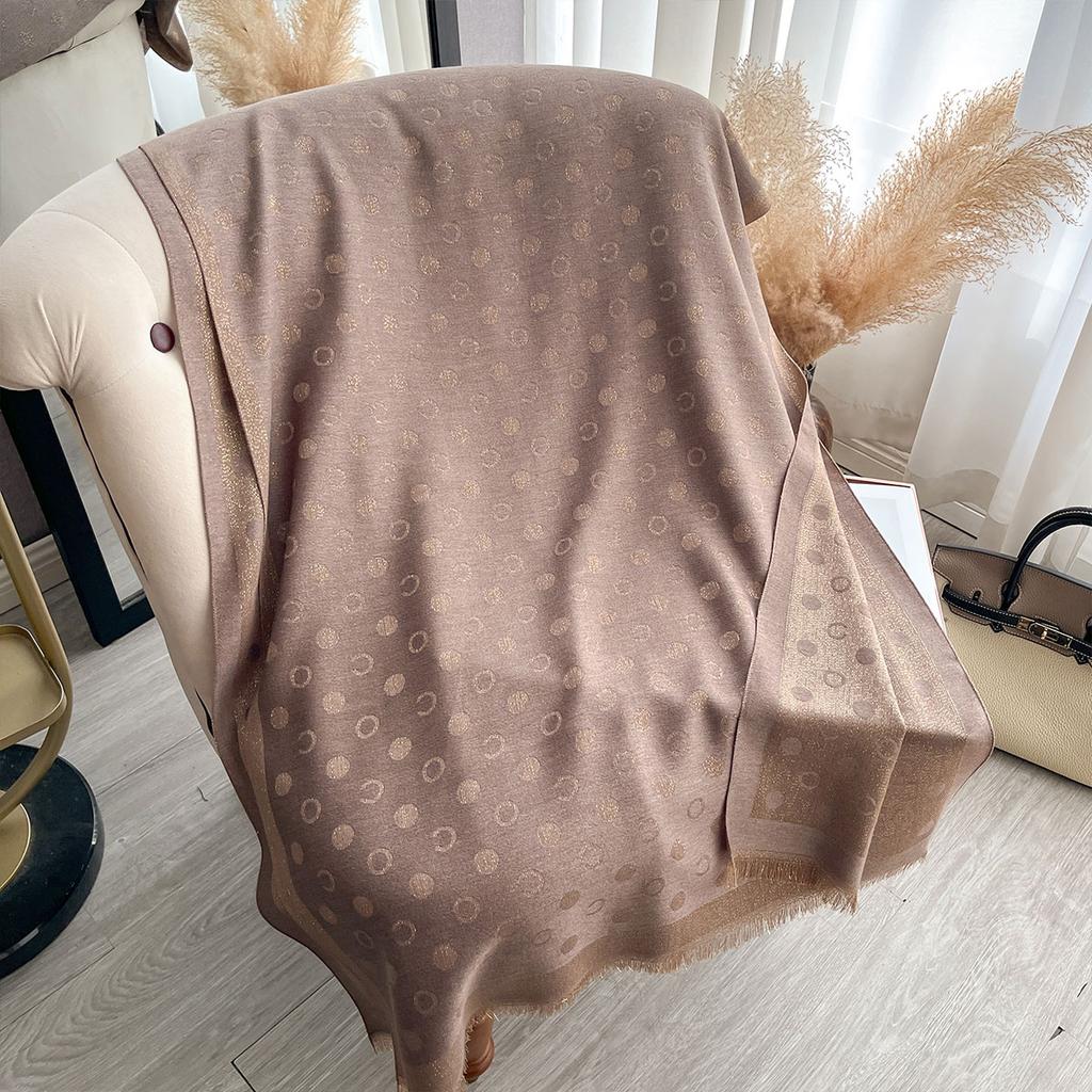 New Spring and Autumn Women Elegance Print Shawl Brand Designer Lady Golden Thread long Scarf Muslim Wrap Headscarf Pashmina
