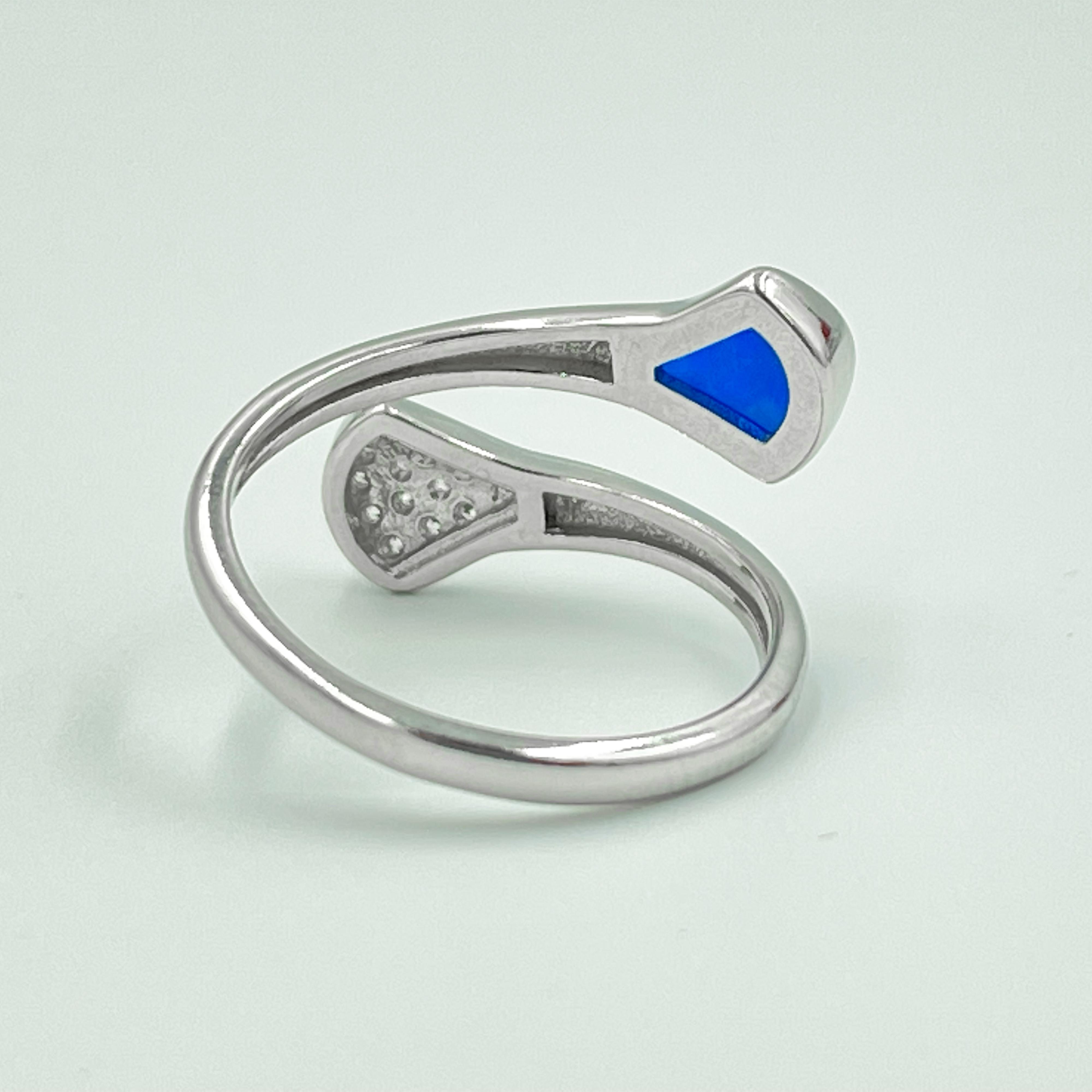 Anello Elegante Regalo Compleanno Anello Piuma ABIGY Con Opale Blu - Argento Sterling 925 Regolabile Gioiello Elegante Abigy