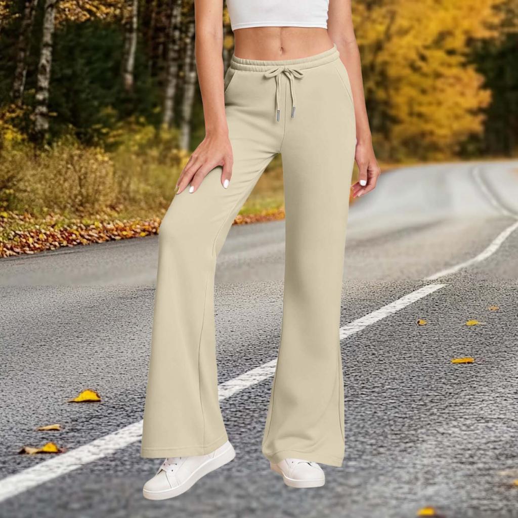 Damenmode Einfarbig Elastischer Bund Tasche Kordelzug Schlaghose