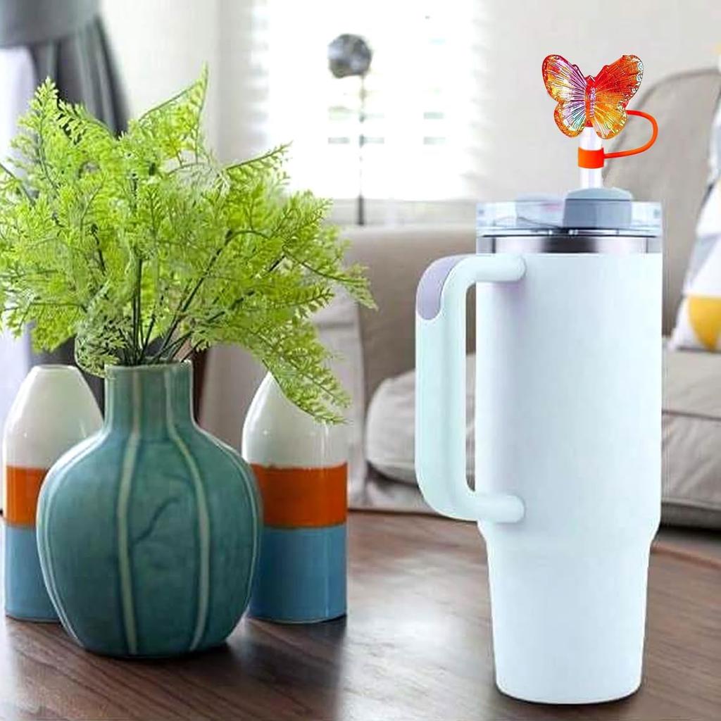 5PCS Butterfly Day Straw Toppers for Stanley Cup New Valentines Day Cover Cap 40oz/30oz Tumbler, 3D Silicone Straw Cover Caps for 10mm Straws,
