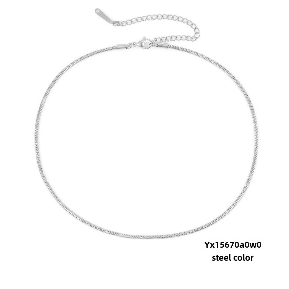 eManco Titanium Steel Round Chain Necklace - Simple European/American Style for Women and Couples, Long Snake Bone Chain, Clavicle Design.