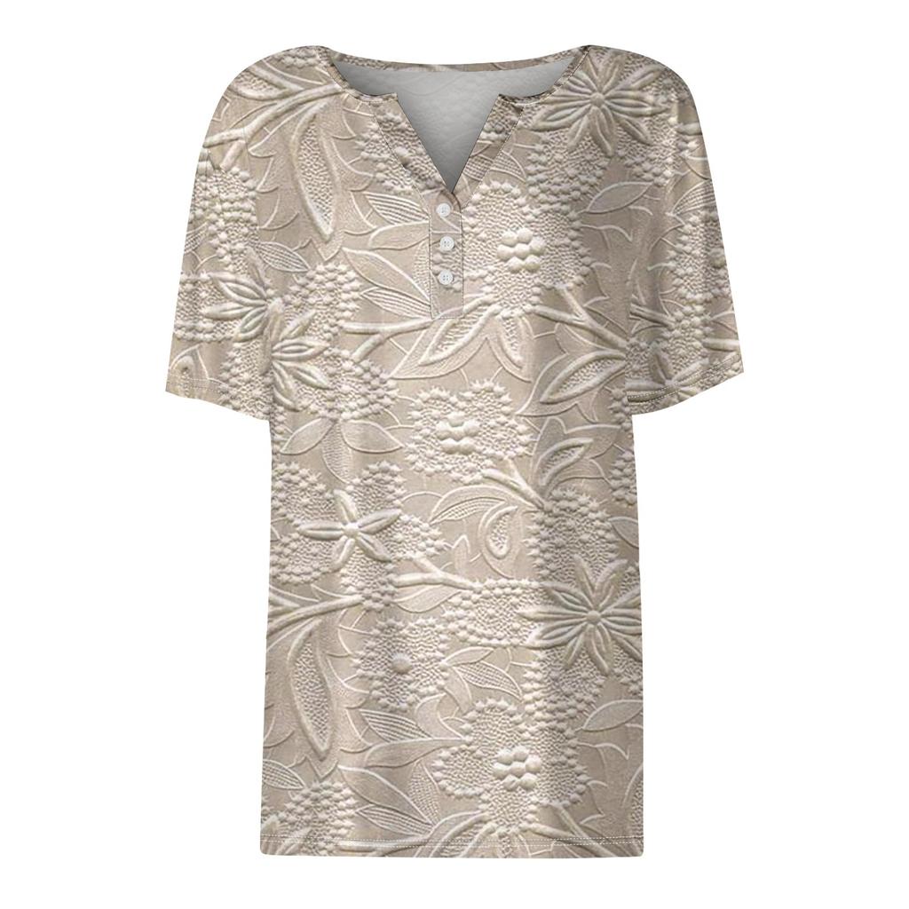 Dámské tričko Tričko Potisk knoflíku Krátký rukáv Denní víkend Móda Basic Top s výstřihem do V