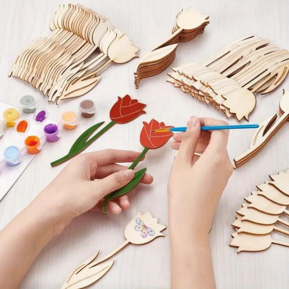 30 PCS DIY Wooden Flower Ornament Creative Funny Rose Painting Crafts Decoration Mother's Day Gifts Valentine's Day