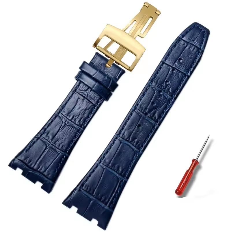 Vysoce kvalitní kožený řemínek pro Audemars Piguet AP15400 15703 15500 Řada Royal Oak Pánský řemínek Dvojitý konkávní rozhraní 26mm