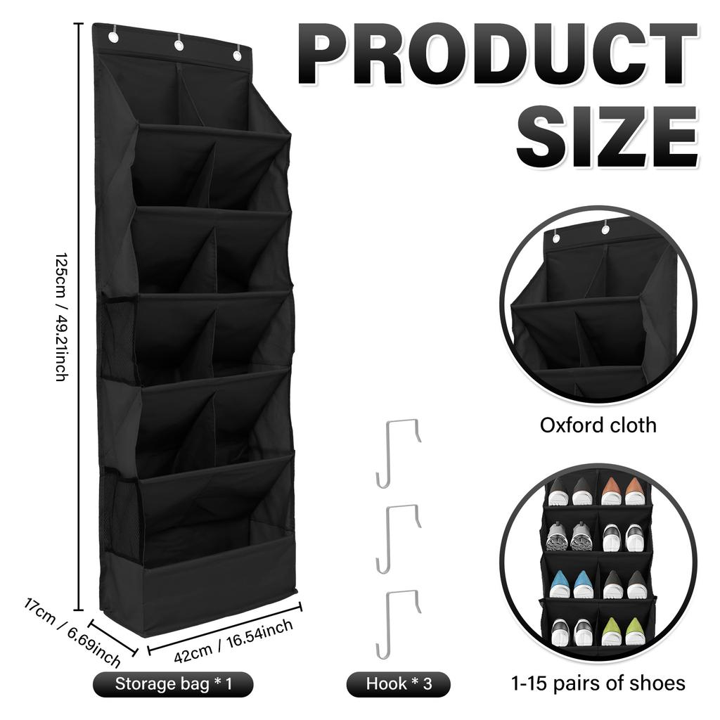 11Pocket Hanging Shoe Rack Oxford Cloth Over The Door Shoe Organizer Large Capacity Wall Shoe Storage for Closet Pantry Bathroom
