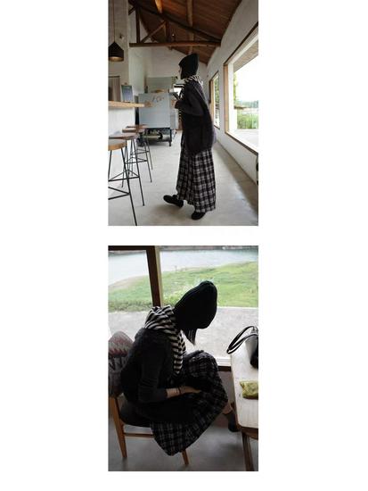 2026 Autumn/Winter Wool Cotton Plaid A-Line Skirt