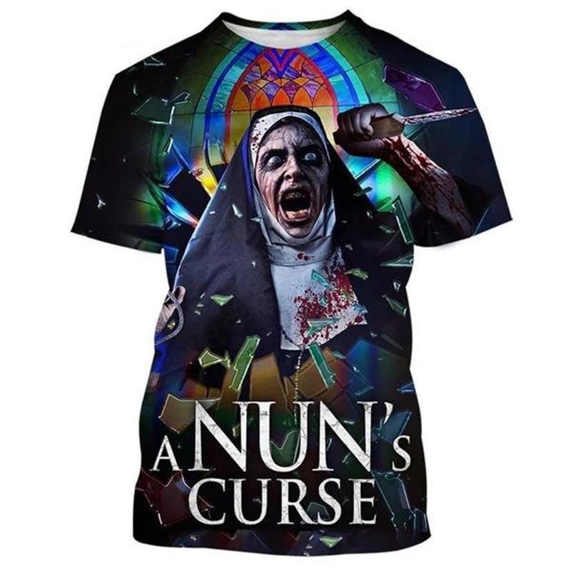 Magliette Grafiche Film Horror The Nun Stampa 3D Uomo/Donna Manica Corta Girocollo T-shirt Oversize Streetwear Harajuku Magliette Y2k Top