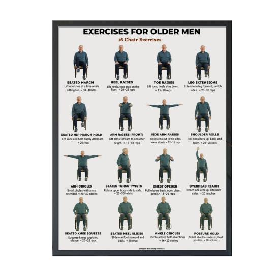 Chair Exercise Poster Seated Workout Chart Gentle Chair Yoga Movements Low Impact Exercise Guide for Seniors Beginners