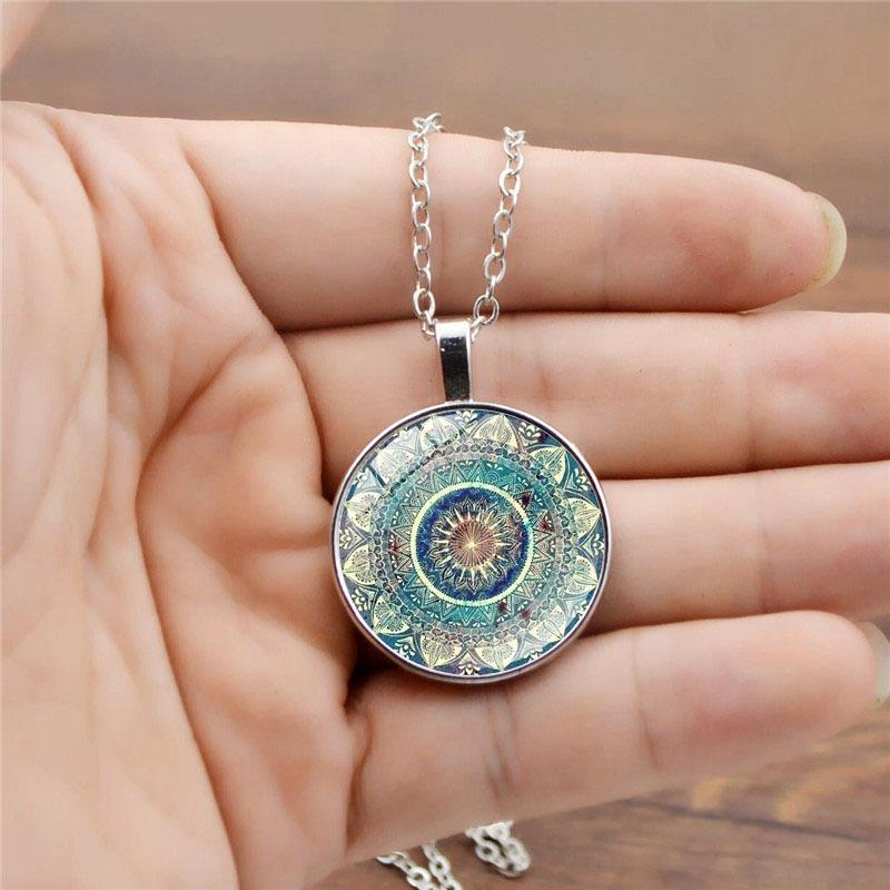 Mandala Yoga Time Gem Necklace, Fashion Glass Pendant Necklace Jewelry