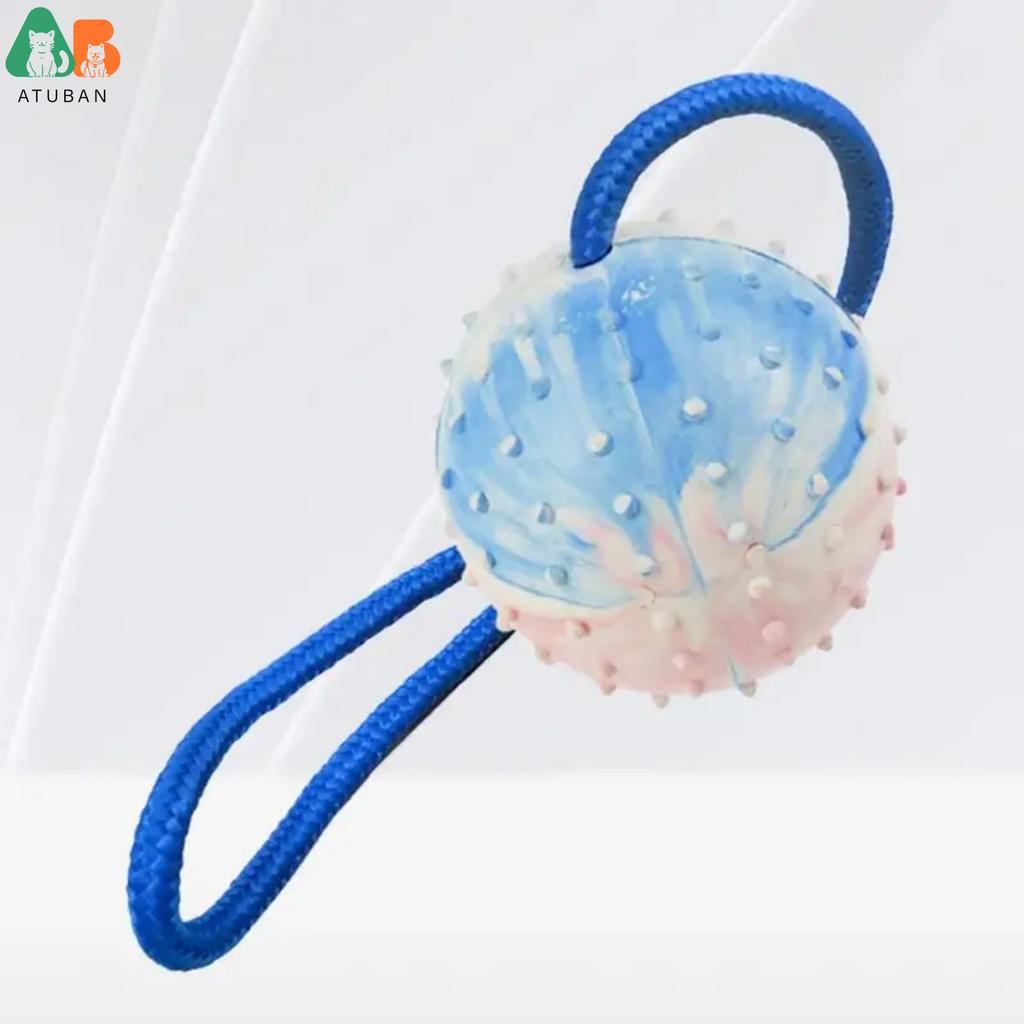 ATUBAN Dog Toy Training Ball on Rope Heavy- Natural Rubber Reward & Tug Toy with Nylon Throw Handle – Sport Working Dogs Fetch