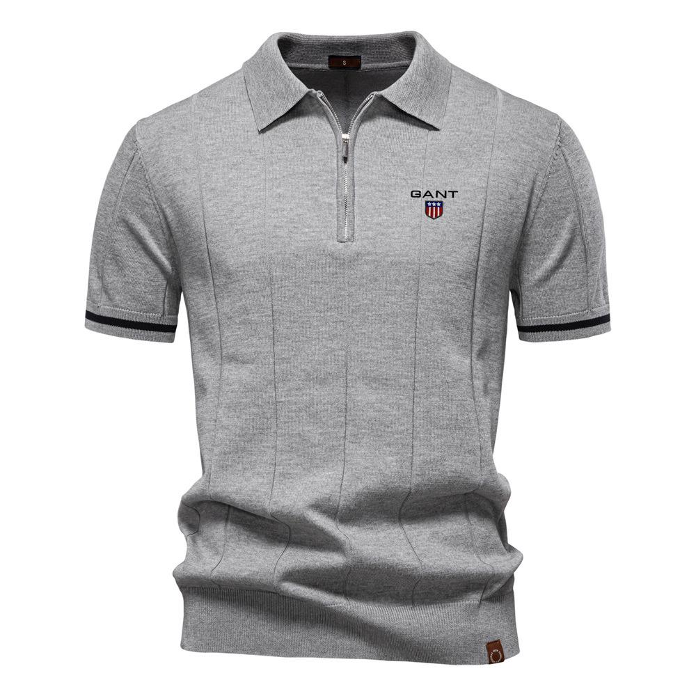 Gant 2025 Spring/Summer Embroidered New Men's Business Casual Woolen Polo Shirt, Flip Collar Knitted Polo Shirt, Short Sleeve
