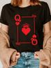 Unisex Freizeit T-Shirt Mit Rotes Herz Pik-Dame Ärmel Rundhals T Stoff Modisches Sommer Oberteil Kleidung