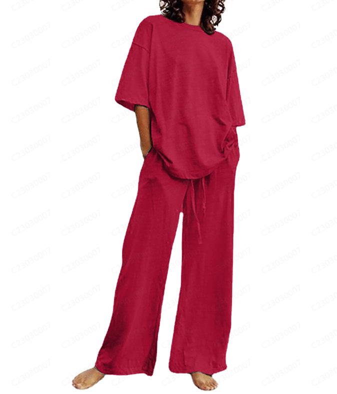 Women's 2-Piece Summer Suit: Temuxiyin Casual Belted Half-Sleeve Top and Wide-Leg Pants