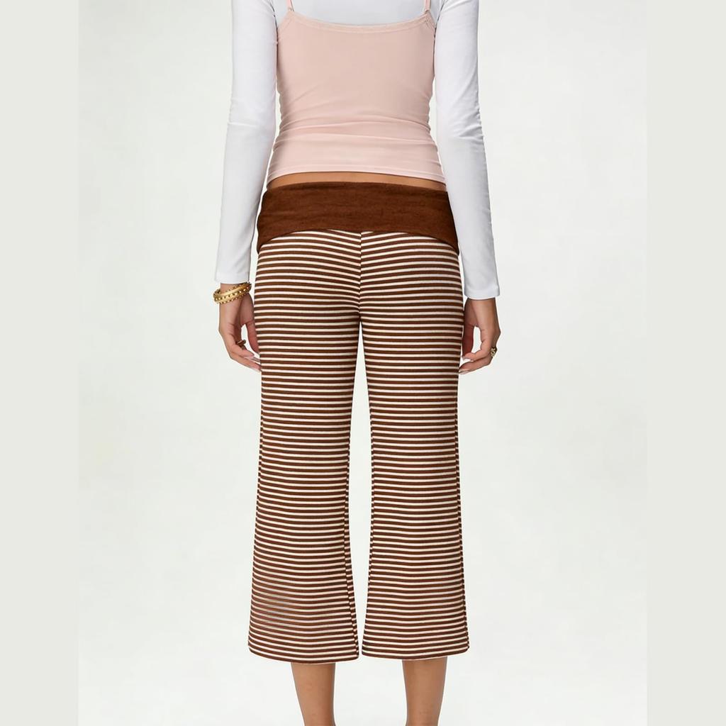 Women’s Wide Leg Crop Pants Stretch High Waist Soft Knit Cropped Lounge Pants for Daily Wear and Comfort