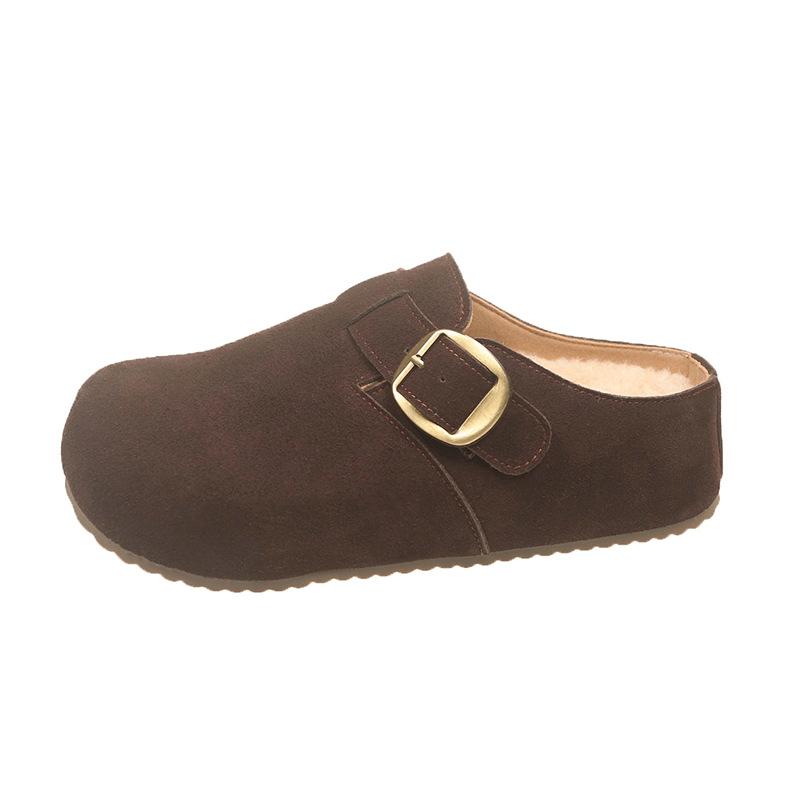 

Lazy version~ retro slippers outer wear 2025 autumn new thick-bottomed casual bag head half slippers women s Boken tow 40 темно-коричневого