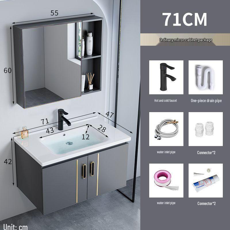Small Wall-Mounted Bathroom Cabinet with Integrated Ceramic Washbasin