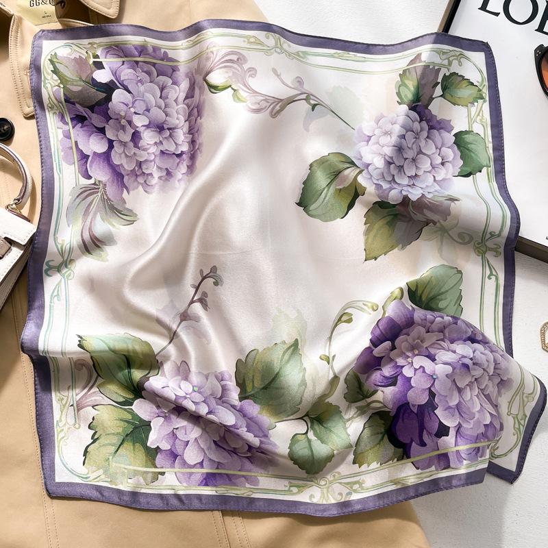 New Women Square 100% Natural Silk Scarf Foulard Bandana Lady Floral Neck Scarves for Hair Neckerchief Spring Bag Ties 53cm