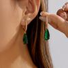 Vintage Emerald Green Teardrop CZ Earrings for Women Girls Pave Huggie Hoop Pear Cut Drop Elegant Old Money Jewelry Gift