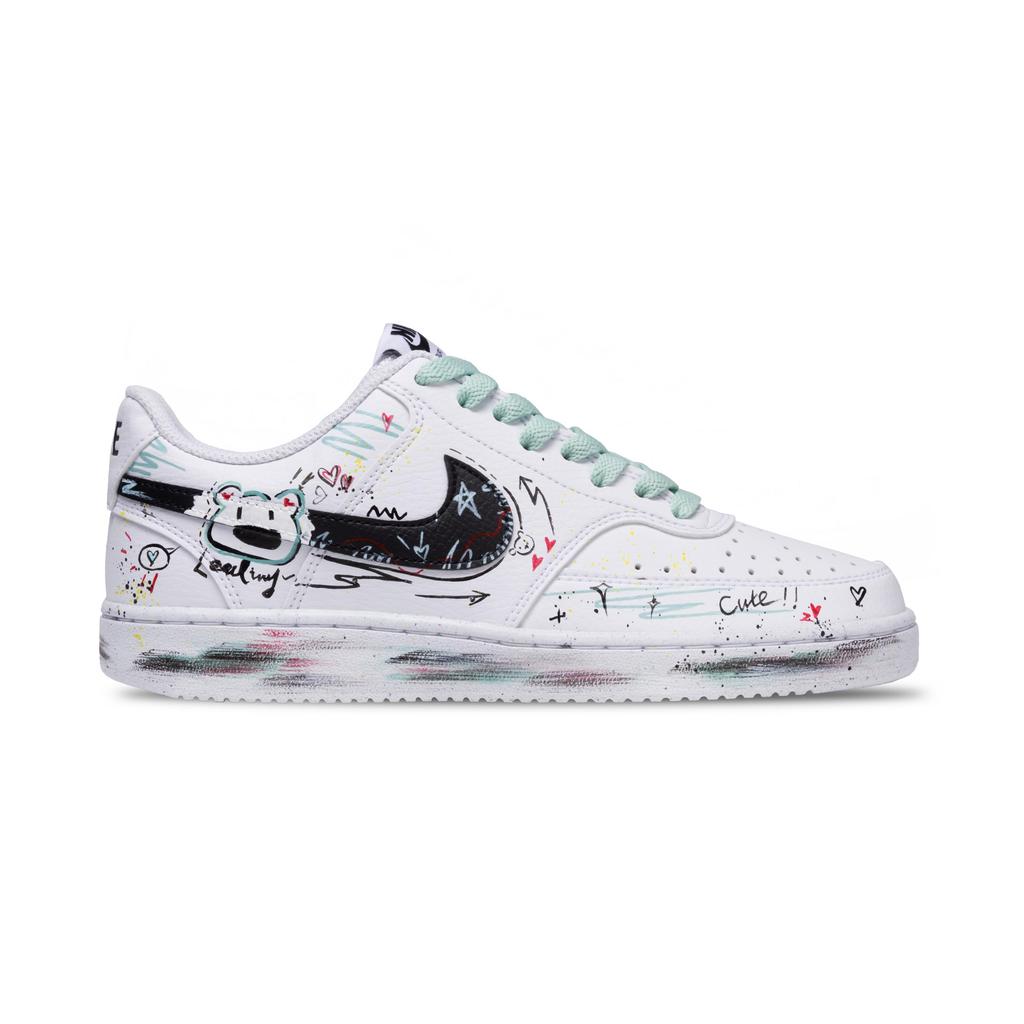 Nike Court Vision 1 Abrasion Resistant Low top Skateboard Shoes Men's Blue Green Mismatched DH2987-101(Team1058-)