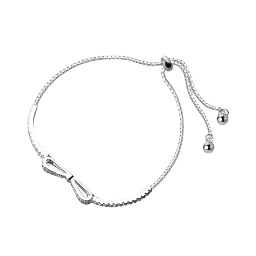925 Silver Bow Bracelet Women Simple Design Small Fresh Style Sparkling Diamond Elegant Fashion Jewelry