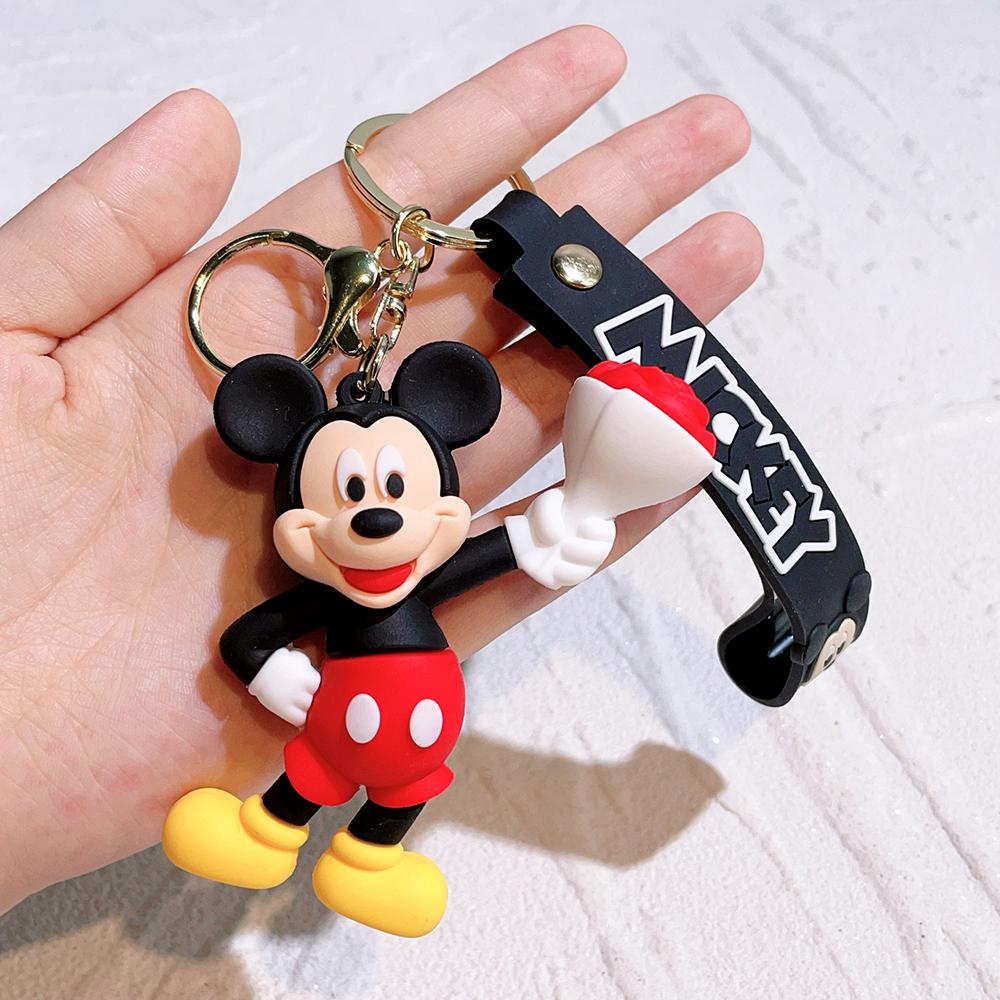 Disney Set di Portachiavi Personaggi Serie Floreale di Topolino e Minnie Carino Cartone Animato Bouquet Portachiavi per Coppia Modello Floreale Borsa Regalo