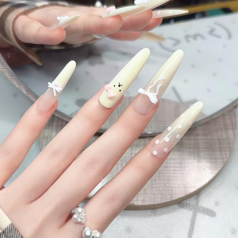 Handmade Cute High-Grade Sweet Bow French Whitening Nails for Students