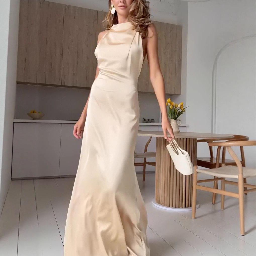 Rochie de Seară Femei 2025 Stil European & American cu Spate Decupat, Fără Mâneci, cu Șireturi
