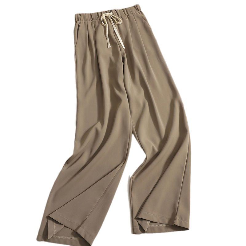 Plus Size Coffee Ice Silk Suit Pants - Women's Summer Elastic Waist Chiffon Wide Leg Petite Pants