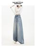 Autumn Women's Wide-Leg Jeans - Wrinkled Cat Whisker Design with Draped Look