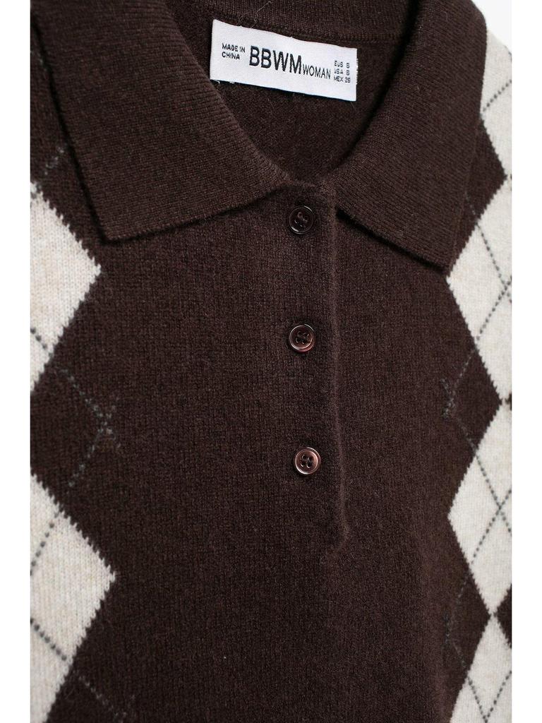 2025 Frühling/Sommer Argyle Preppy POLO Kragen Strick Damen Top