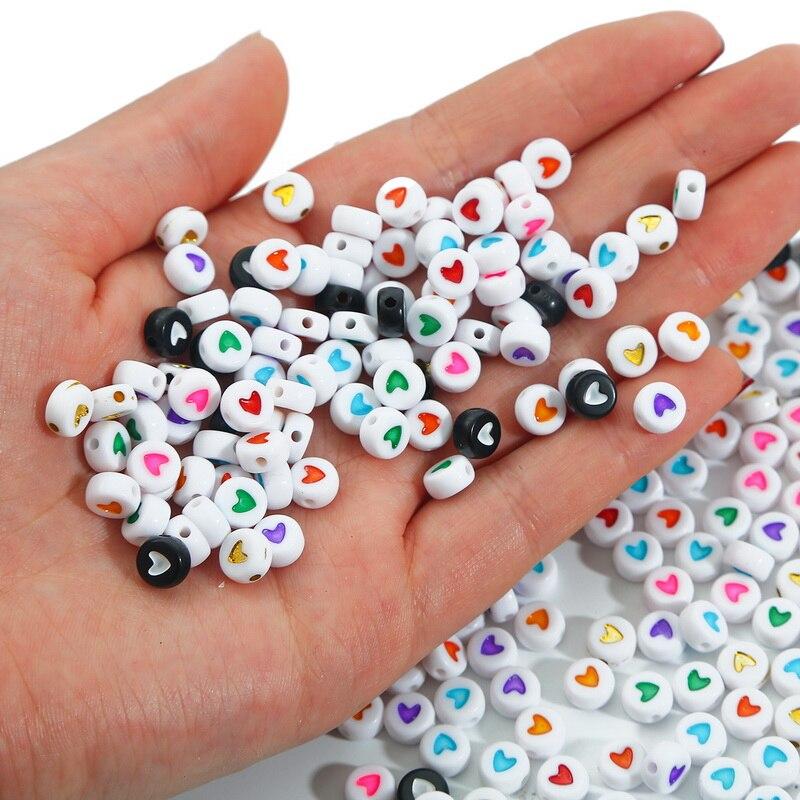 100PCS Acrylic Love Heart Loose Spacer Beads for Jewelry Making