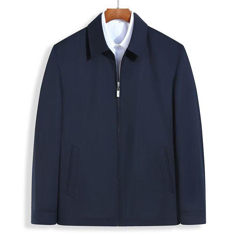 

Men s Jacket Spring and Autumn Lapel Business Jacket Solid Color Loose Jacket 190 темно-синий
