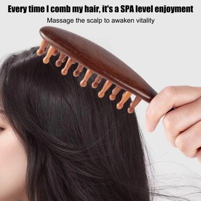 2 Peças Escova de Cabelo de Sândalo para Massagem do Couro Cabeludo, Pente de Madeira Massageador de Cabeça para Homens Mulheres, Escova Antiestática de Dentes Largos para Crescimento Capilar