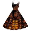 Women's New Year Printed Casual Fashion Round Neck Midi Dress