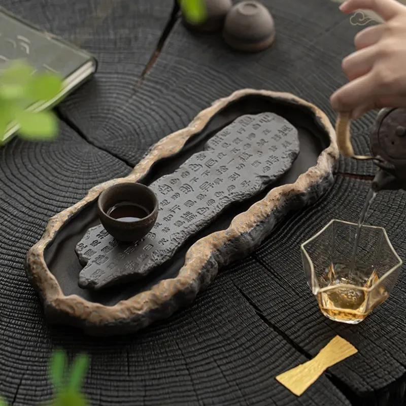 Creativity Tray Heart Sutra Tea Board Chinese Retro Pot Tray Ceramic Pot Bearing Dry Brewing Table Water Storage Type Teaware