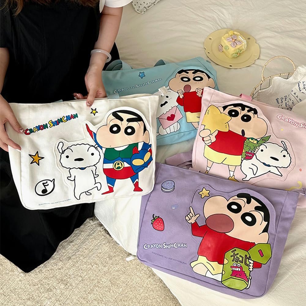 AuduE Lila Crayon Shin-chan Tragetasche, Canvas-Tragetasche für Damen, Tasche mit großem Fassungsvermögen, Umhängetasche, Damentasche, Handtasche, Tragetasche, Tragetasche,