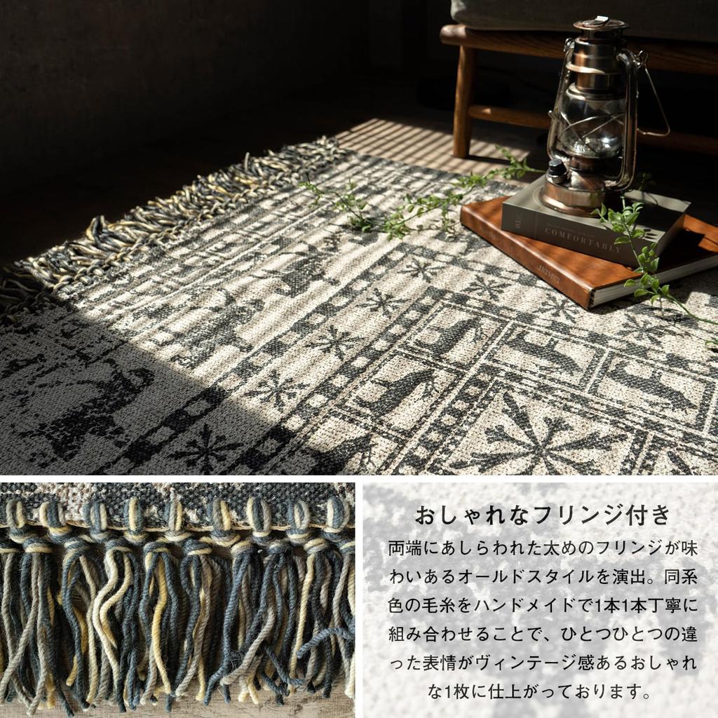 Sayan Sayan Pazylik Anti Washable Handmade Black Rug/Carpet, Cotton, 200x250mm,