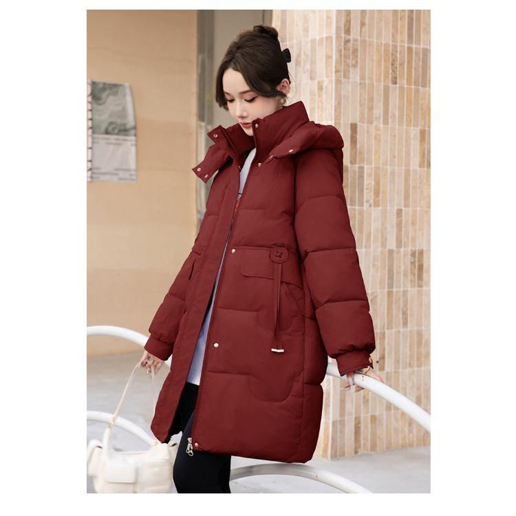 Comfortable and Fashionable Korean Style Plus Size Hooded Long Down Cotton Coat with Large Pockets