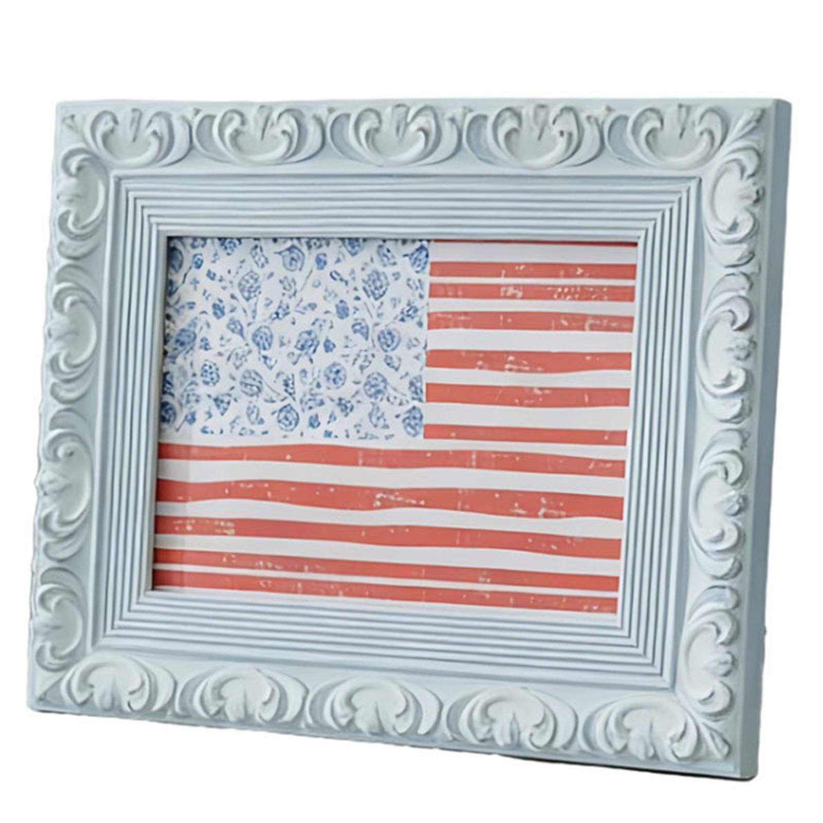 

Decorative Ornate Tabletop Frame with Floral Pattern Flag Insert Vintage Style Resin Material for Home Office Desk Display One Size