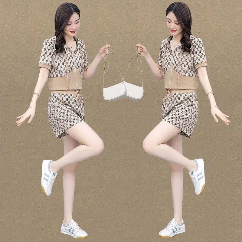 Casual Suit Women's Summer Fashion Sports Sweatshirt High Waist Shorts Slimming Two-piece Set
