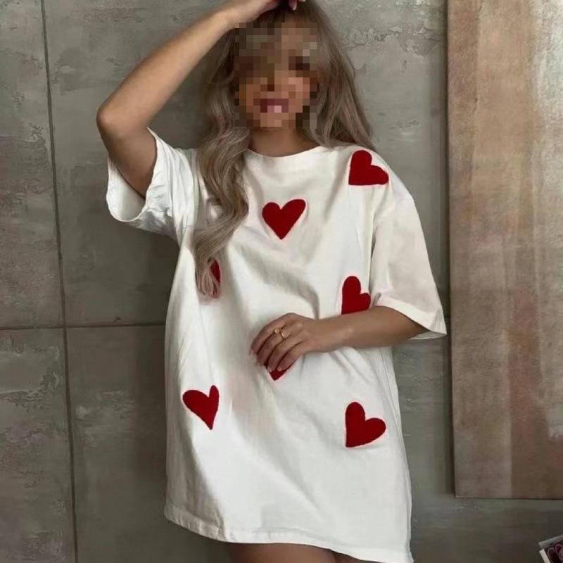 Футболка с принтом Любовь с коротким рукавом летняя свободного кроя повседневная средней длины свободный топ M белый 2024₽