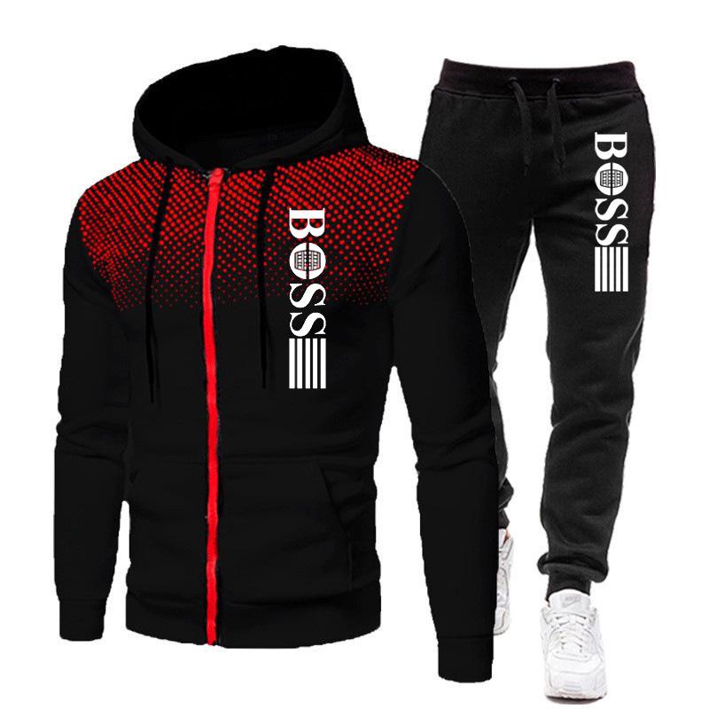 2023 Trendy Men's Zipper Hoodie Tracksuit - Autumn/Winter Casual Brand Print Set