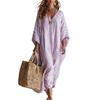 Women Striped V-Neck Loose Dress Elegant Casual Stylish Half-Sleeved Ankle Dress Female Outdoor Vacation Style Beach Dress