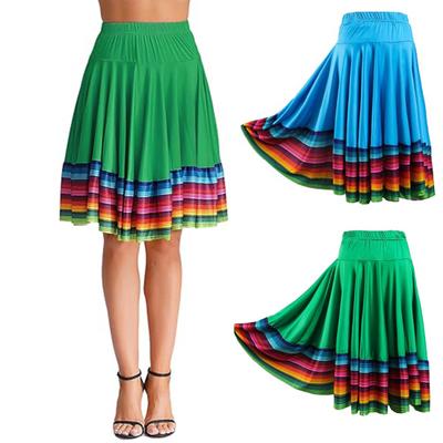 Midi sukňa Dámska sukňa na ľudový tanec Elastický vysoký pás Španielska sukňa s veľkým rozsahom Rainbow Veľký lem Sukňa na mexický flamenco výkon